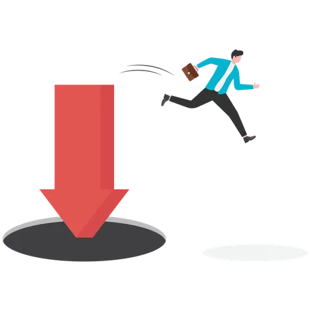 Businessman jumping from falling arrow  Illustration