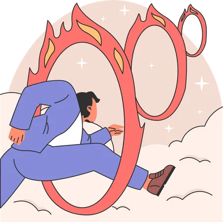 Businessman jumping from fire hoop  Illustration