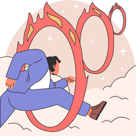 Businessman jumping from fire hoop  Illustration