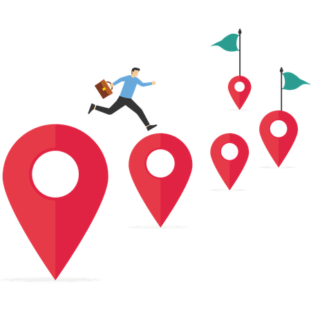 Businessman jumping from map point to map  Illustration