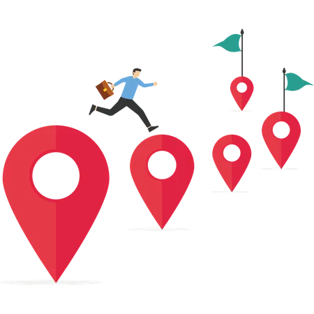 Businessman jumping from map point to map  Illustration