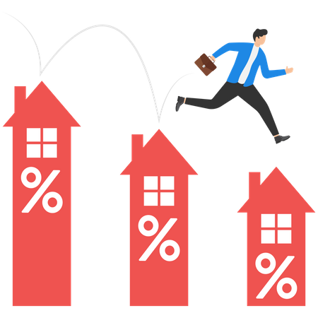 Businessman jumping from on smaller interest rate  Illustration