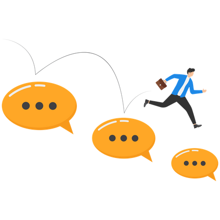 Businessman jumping from on smaller speech bubbles  Illustration