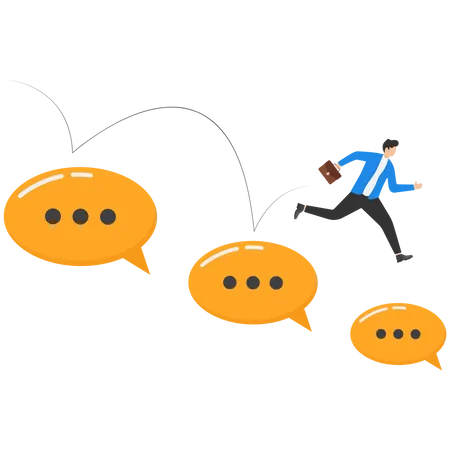 Businessman jumping from on smaller speech bubbles  Illustration