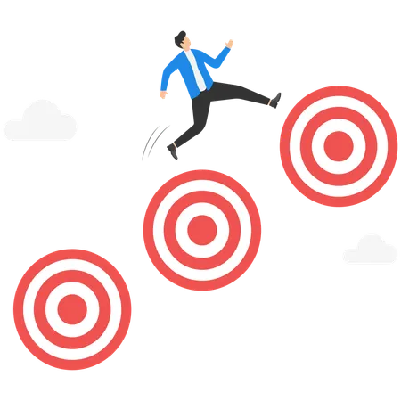Businessman jumping from one target to target  Illustration