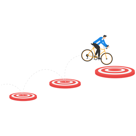 Businessman jumping from small goal to another big goal  Illustration