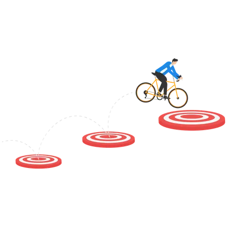 Businessman jumping from small goal to another big goal  Illustration