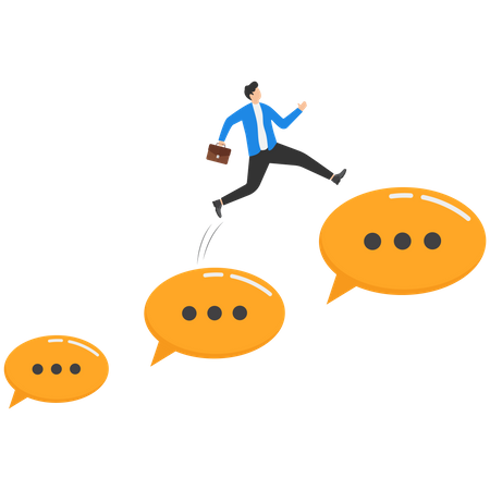 Businessman jumping from small to big speech bubbles  Illustration