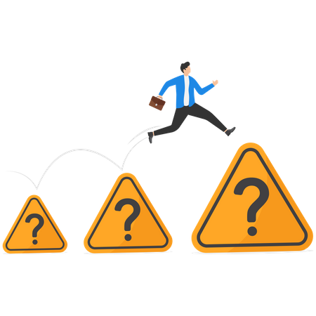 Businessman jumping from small to the big question mark  Illustration