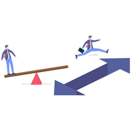 Businessman jumping from springboard for growing chart  Illustration