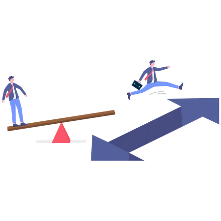 Businessman jumping from springboard for growing chart  Illustration