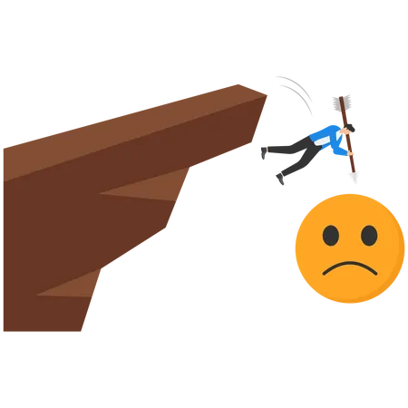 Businessman Jumping From The Cliff To Pop The Yellow Upset Emoticon Relieve Anxiety Concept Vector Illustration Illustration
