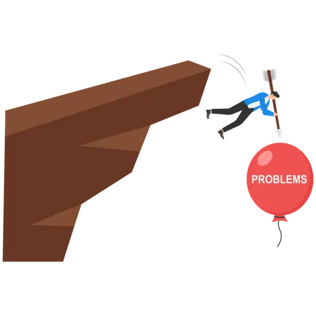 Businessman Jumping From The Cliff To Pop The Red Balloon With Word PROBLEMS Solve The Problems Concept Vector Illustration Illustration