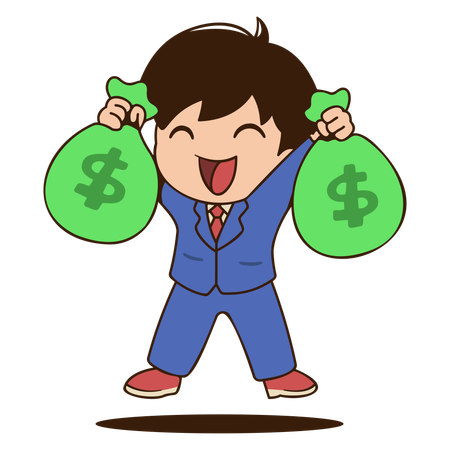 Businessman jumping happily making profits  Illustration