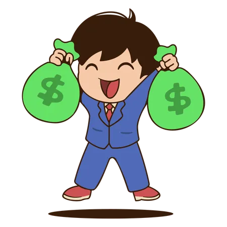 Businessman jumping happily making profits  Illustration