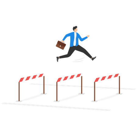 Businessman jumping higher over hurdle  Illustration