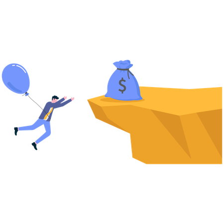 Businessman jumping in air with balloon for money bag  Illustration