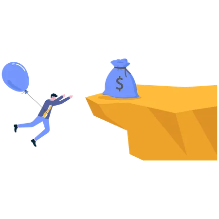 Businessman jumping in air with balloon for money bag  Illustration