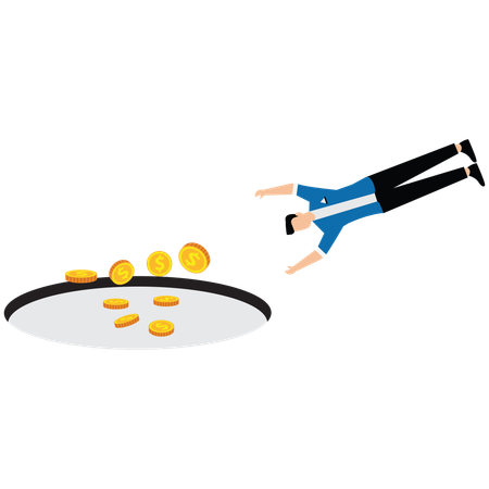 Businessman jumping into the trap of falling money  Illustration