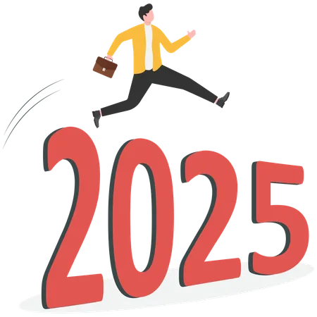 사업가 점프 숫자 2025  일러스트레이션