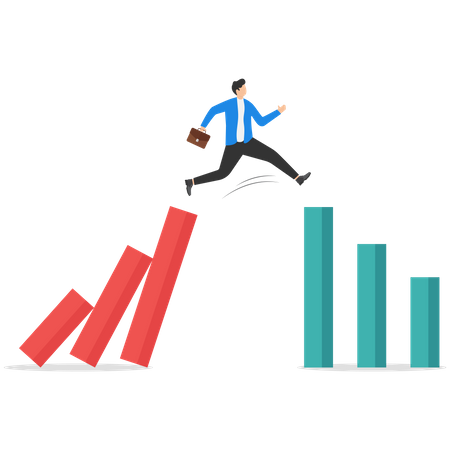 Businessman jumping off the falling chart  Illustration