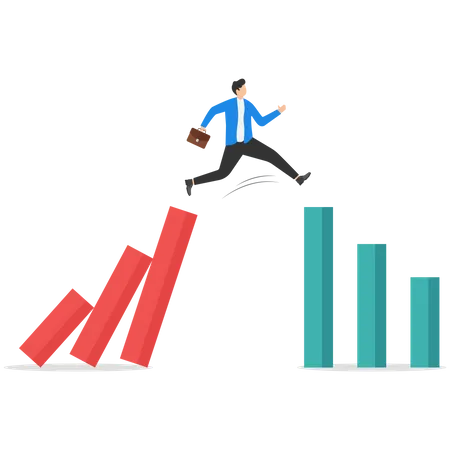 Businessman jumping off the falling chart  Illustration