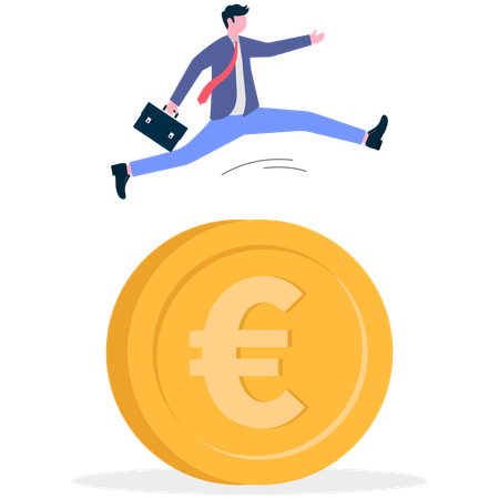 Businessman Jumping on euro coin  Illustration