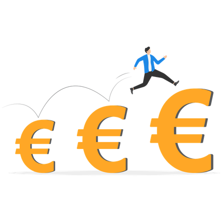 Businessman jumping on euro coin while getting financial growth  Illustration