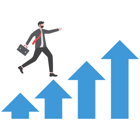 Businessman jumping on moving up graph  Illustration