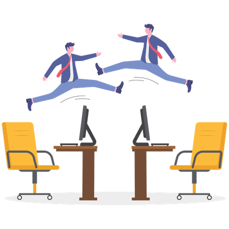 Businessman jumping on office chair  Illustration