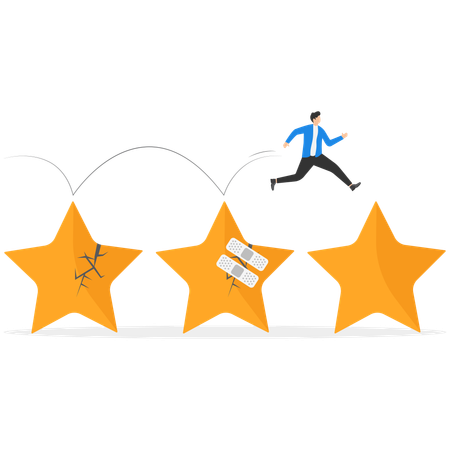 Businessman jumping on starts for fix customer trust problems  Illustration