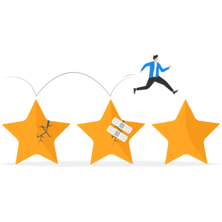 Businessman jumping on starts for fix customer trust problems  Illustration