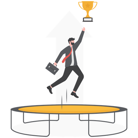 Businessman jumping on Trampoline for achieving success  Illustration