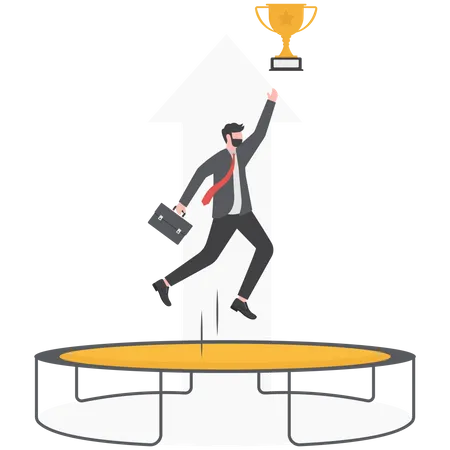 Businessman Jumping On Trampoline For Achieving Success Illustration