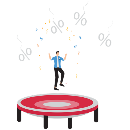 Businessman jumping on trampoline  Illustration