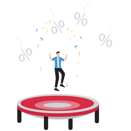 Businessman jumping on trampoline  Illustration