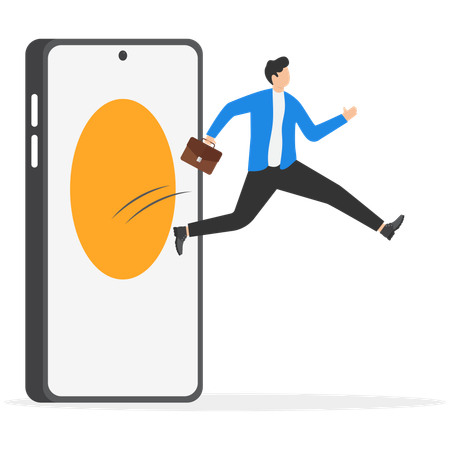 Businessman jumping out of the smartphone  Illustration