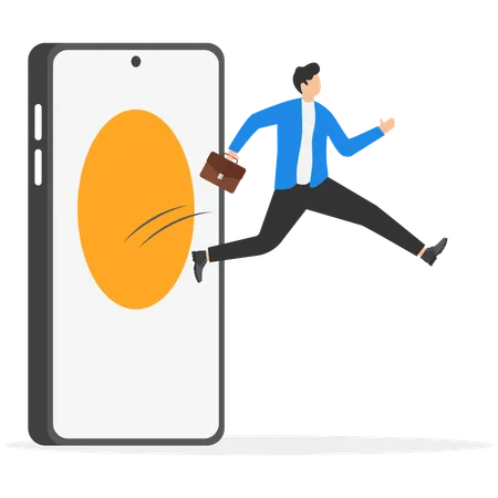 Businessman Jumping Out Of The Smartphone Concept Business Starting Online Vector Illustration Illustration
