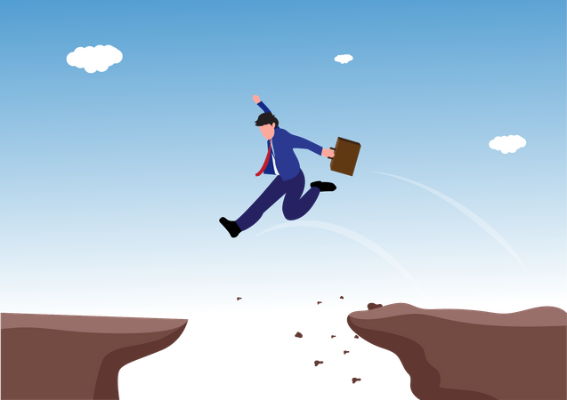 Businessman jumping over abyss Illustration