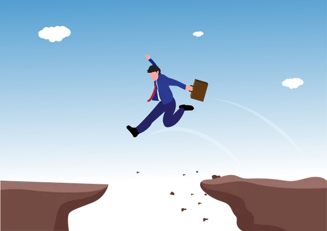 Businessman jumping over abyss Illustration
