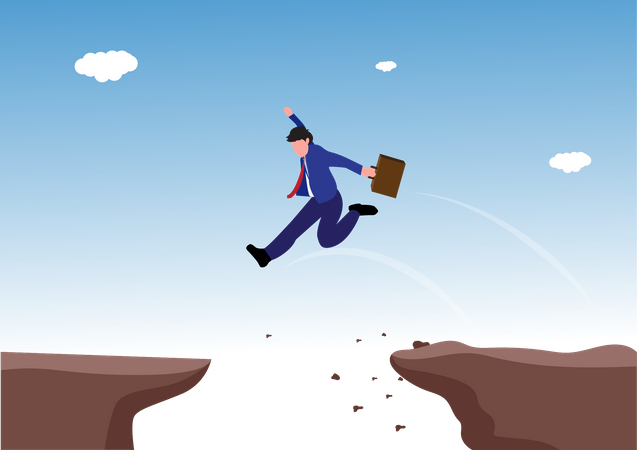 Businessman jumping over abyss  Illustration