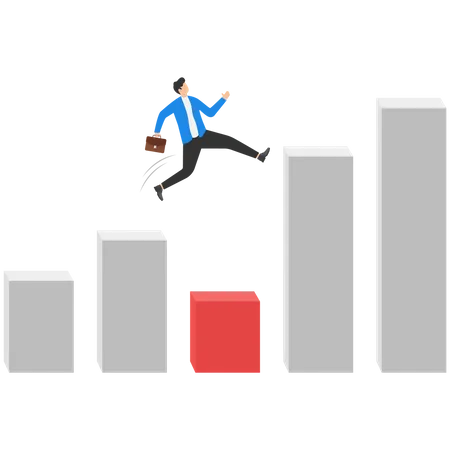 Businessman Jumping Over Bar Chart Concept Business Symbol Vector Illustration Illustration