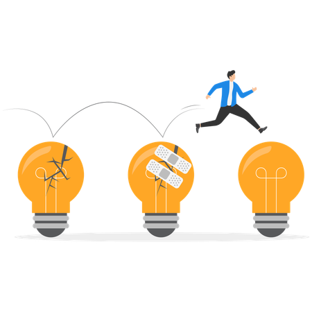 Businessman jumping over bulb for creativity idea and innovation  Illustration