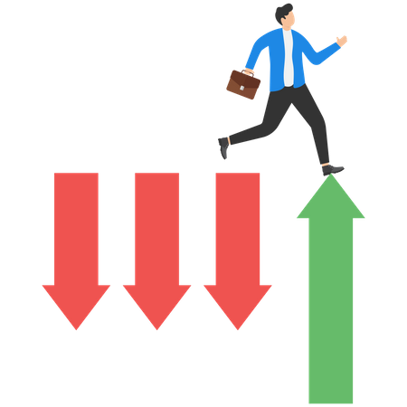 Businessman jumping over chasm  Illustration