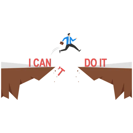 Businessman Jumping Over Cliffs For I Can Do It Good Mindset And Never Give Up Concept Illustration