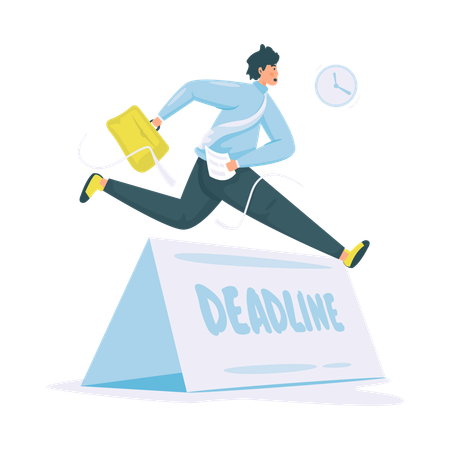 Businessman jumping over deadline sign for time management  Illustration