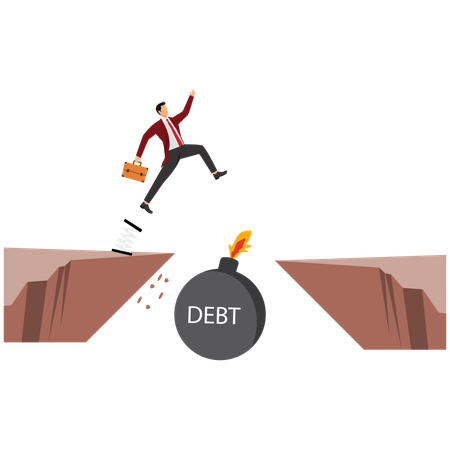 Businessman jumping over debt  Illustration