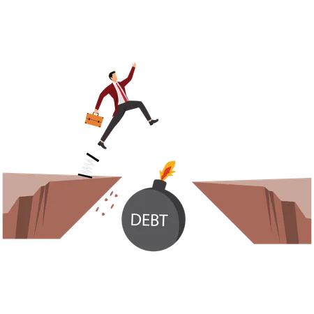 Businessman jumping over debt  Illustration