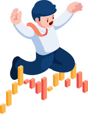 Businessman Jumping Over Downtrend Stock Market Chart Illustration