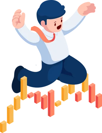 Businessman Jumping Over Downtrend Stock Market Chart  Illustration
